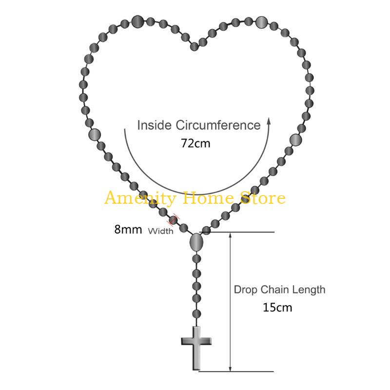 F26C 8mm Glow in the Dark Rosary Necklace Jesus Christ for Cross Pendant Noctilucent Long Chain Catholicism Religious Fashion