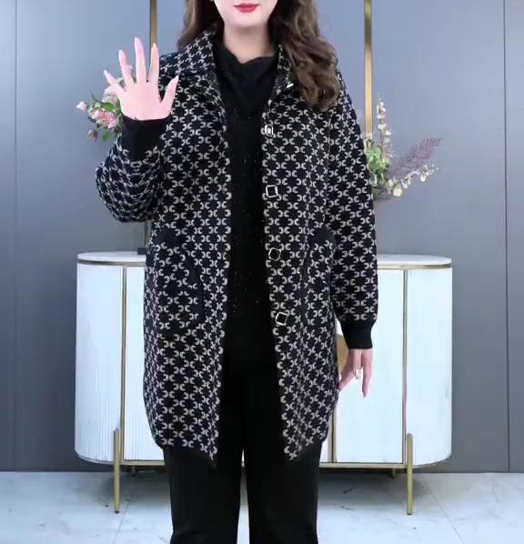 

Роскошное вязаное пальто-свитер оверсайз для женщин плюс сайз на осень и зиму 4XL (Approx. 160-200 jin) чёрный