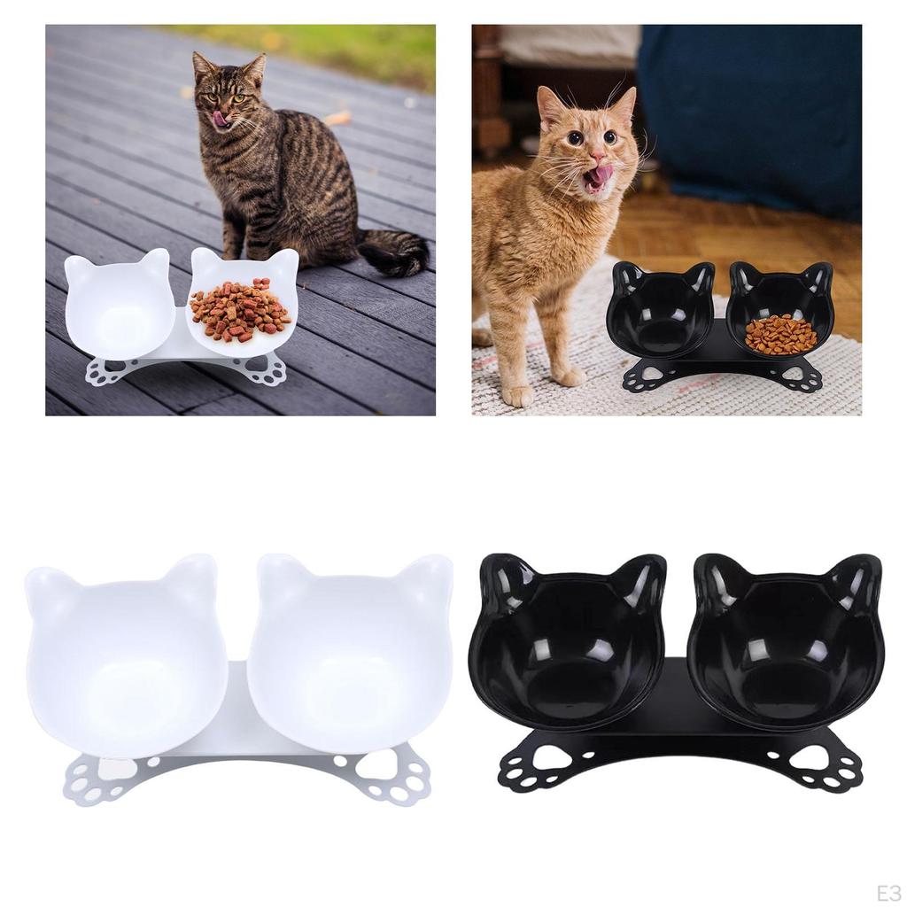 Cat Elevated Double Bowls Raised Pet Feeder Removable Portable Tilted Water Dispenser Supplies
