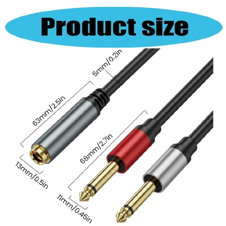 Music Engineer Double 6.35mm Mono Male to Stereo Female Y Adapter Cable 1/4 Mono Male Y Splitter Cord Multiple Length