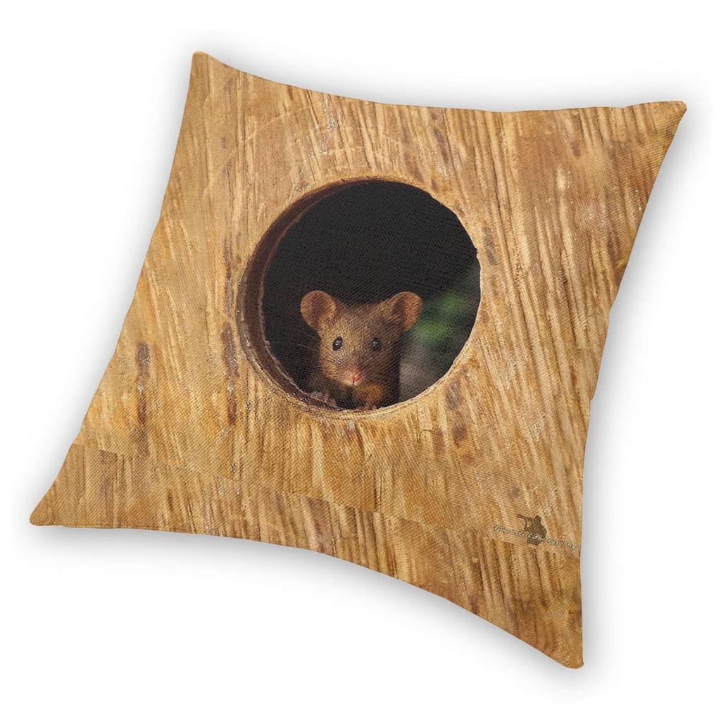 George The Mouse In A Log Pile Square Pillowcase Polyester Linen Velvet Creative Zip Decorative Sofa Seater Cushion Cover