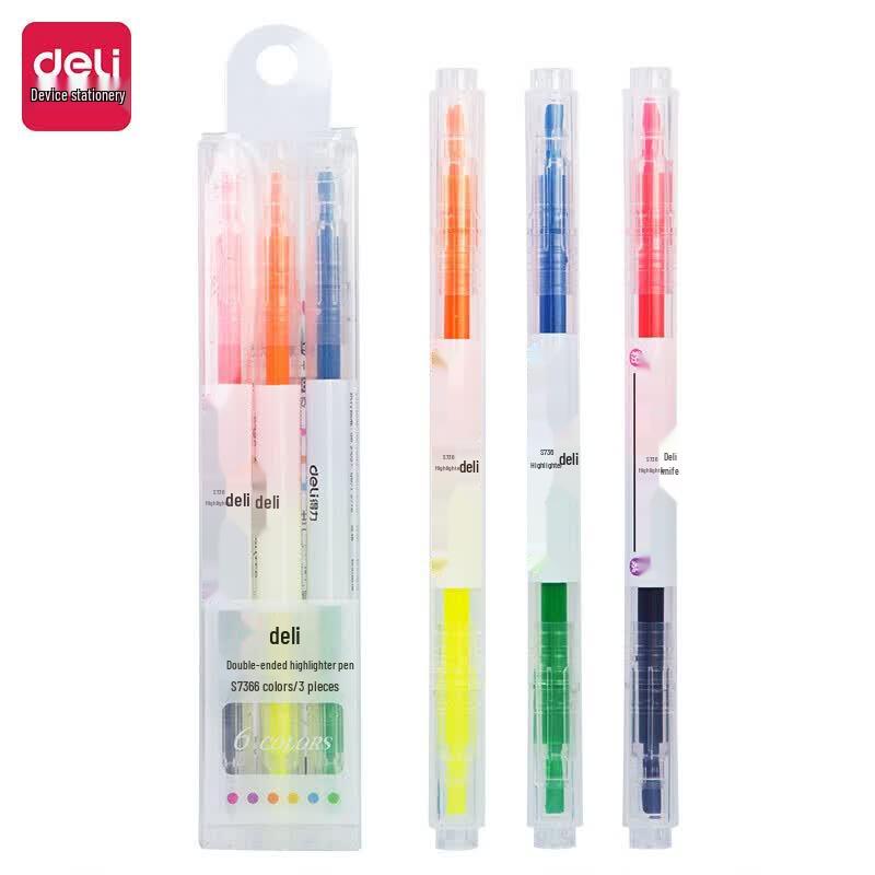 Deli Dual-Tip Dual-Color Highlighter Pens