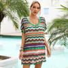 2026 Summer European & American Resort Colorful Patchwork Hollow-Out Beach Swimsuit Cover-Up for Women