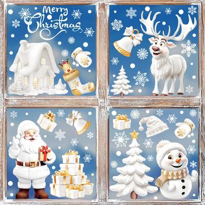Double-Sided Christmas Window Clings Designs Snowflake Static Stickers Decoration White Xmas Ornaments Reusable Party Supplies