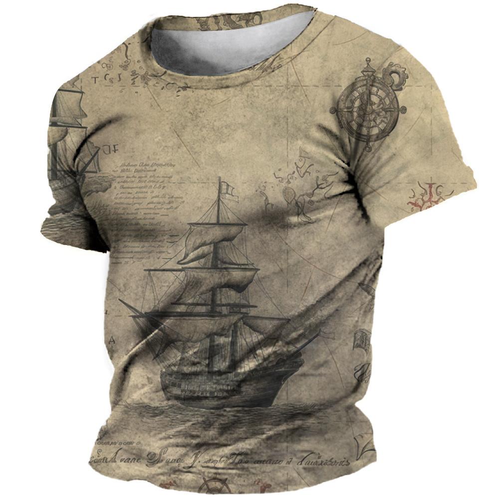 

Винтажная футболка для мужчин с принтом 3D-компаса, топы с коротким рукавом, модная уличная футболка с рисунком корабля, футболка большого размера, мужская одежда 6XL
