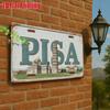 2D Flat Printing, Vintage Metal Sign, for Decorationg Only, Outdoor Wall Art, Pisa Italy Leaning Tower Retro Aluminum Sign