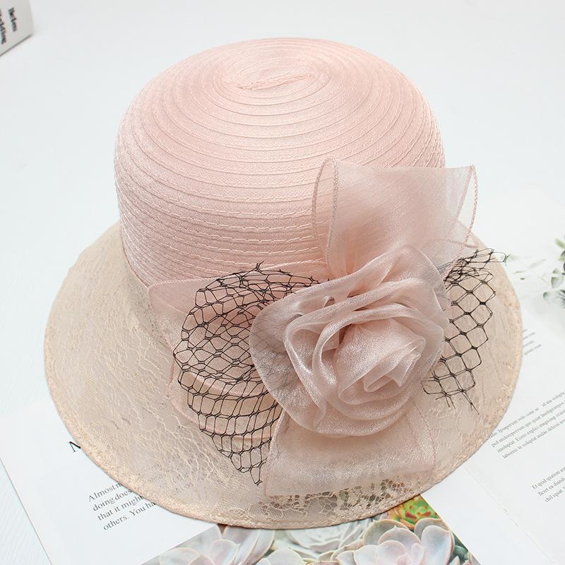 Spring new hat women's spring and summer French organza lace flower folding pot hat travel wide brim fisherman