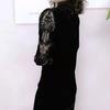 Women Vintage V-Neck Lace and Velvet Blouse with Stylish Diamonds