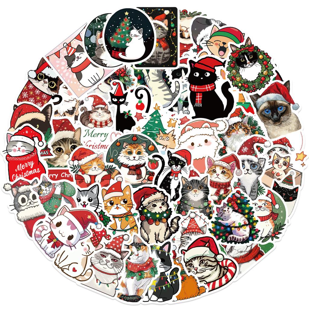50 Cartoon Christmas Cat Doodle Stickers Party Decoration Guitar Notebook Suitcase DIY Waterproof