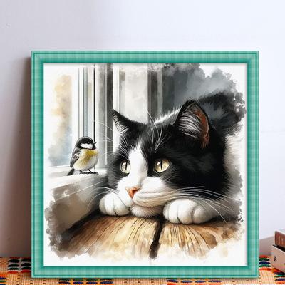 Full Embroidery Cotton Thread 11CT Printed Cat Cross Stitch Kit Art
