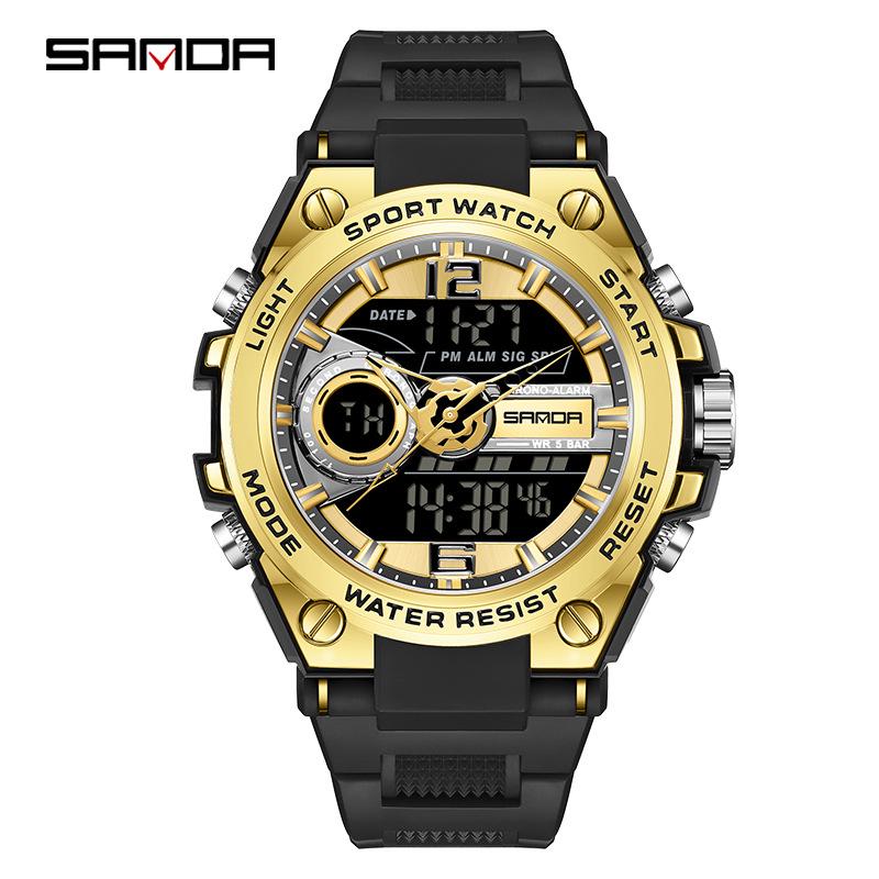 Sanda Men's Multifunctional Dual Display Luminous Waterproof Sports Watch for Teens