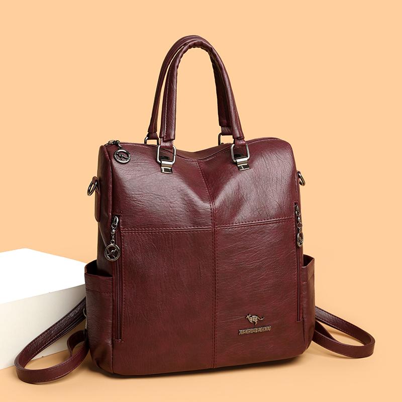 Multifunctional Backpack Women's Bag PU Shoulder Bag Solid Color Handbag