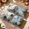 Blue Gold Floral Art Cushion Cover Soft Short Plush Pillow Cover Smooth Cozy Texture Aesthetic Cushion Case Home Decor