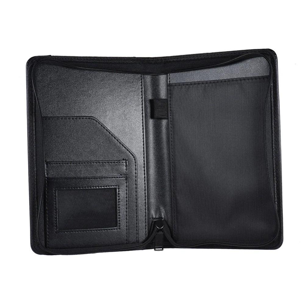 A5 Business Portfolio Zippered Multi-functional Portfolio Folder Memo Note Pad with Business Card Holder Document Case Organizer