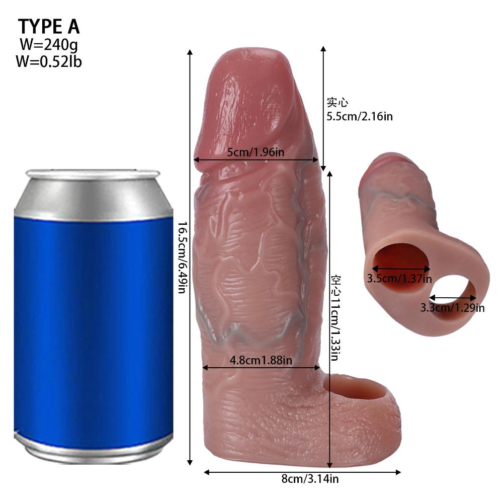 Skin-like Silicone Penis Sleeve - Thick Longer Hollow Structure with Massage Beads Realistic Adult Product