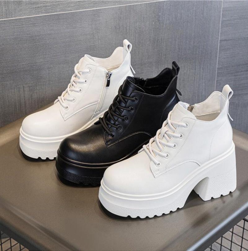 New 10Cm Genuine Leather Women Spring Knee High Platform Booties Winter Fashion Autumn Plush Thick Soled Fashion Shoes