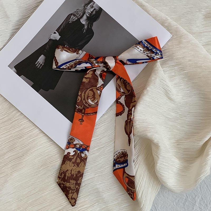 Long silk scarf, new thin and narrow decorative scarf, multi-purpose headscarf, headband, hair tie, bag streamer, gift box strap.