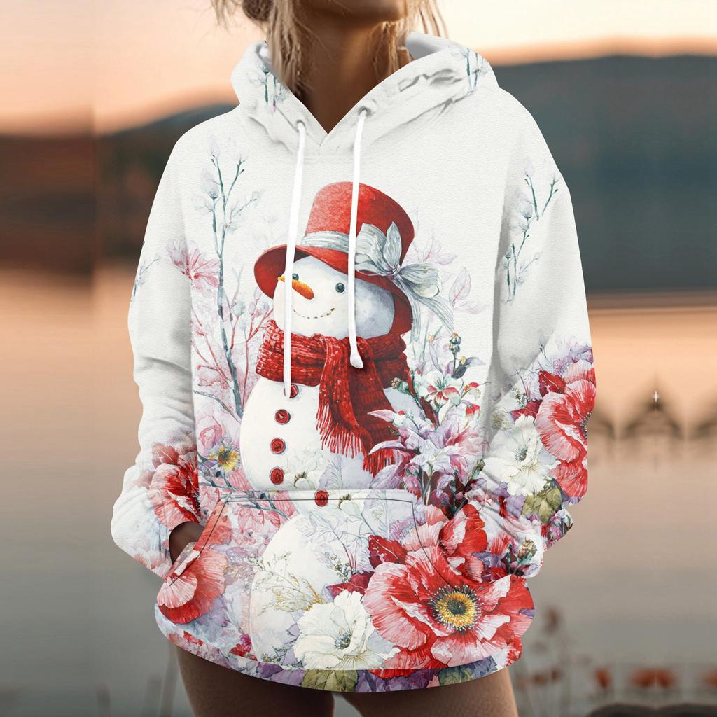 Women's Fashion Sweatshirt Printed Casual Hooded Sweatshirt With Pockets