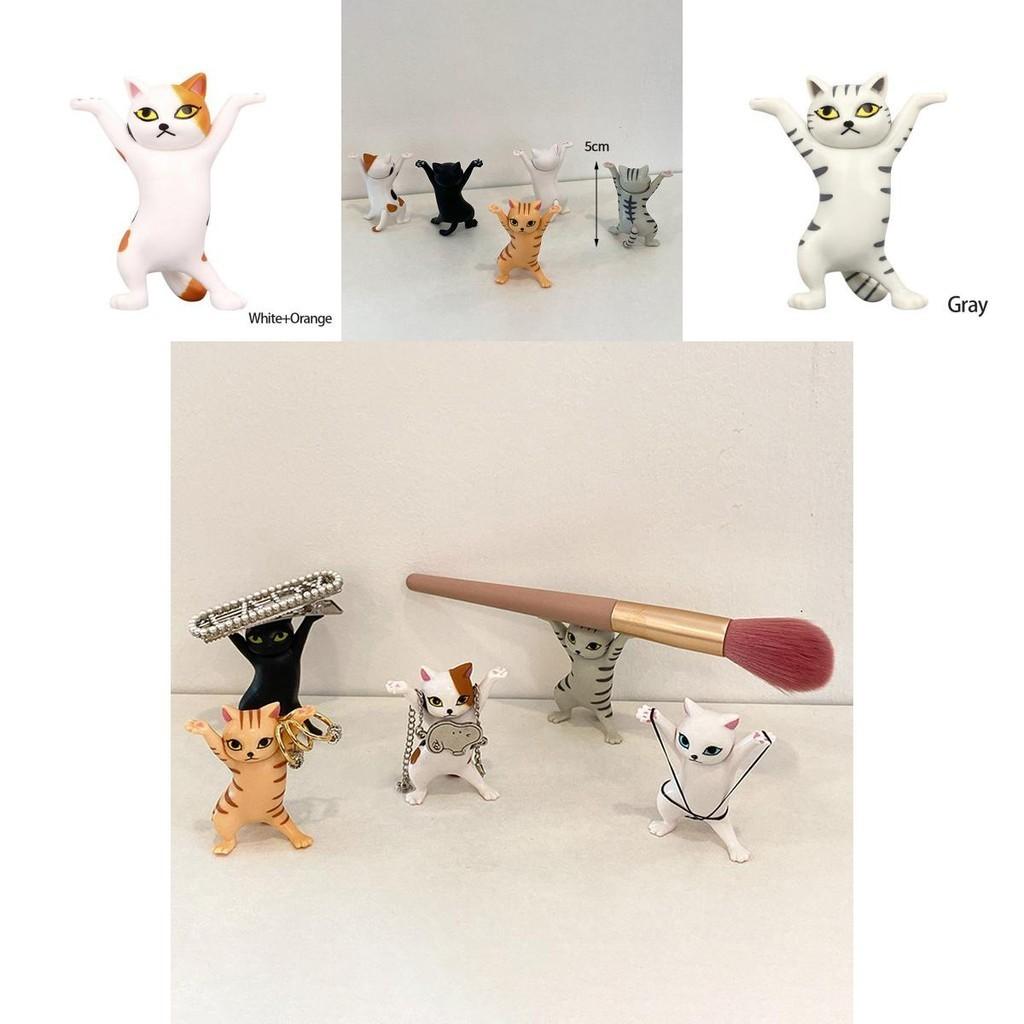 Charming Cat Figure Pen Holder Jewelry Stand And Earphone Support In Sturdy Pvc Material