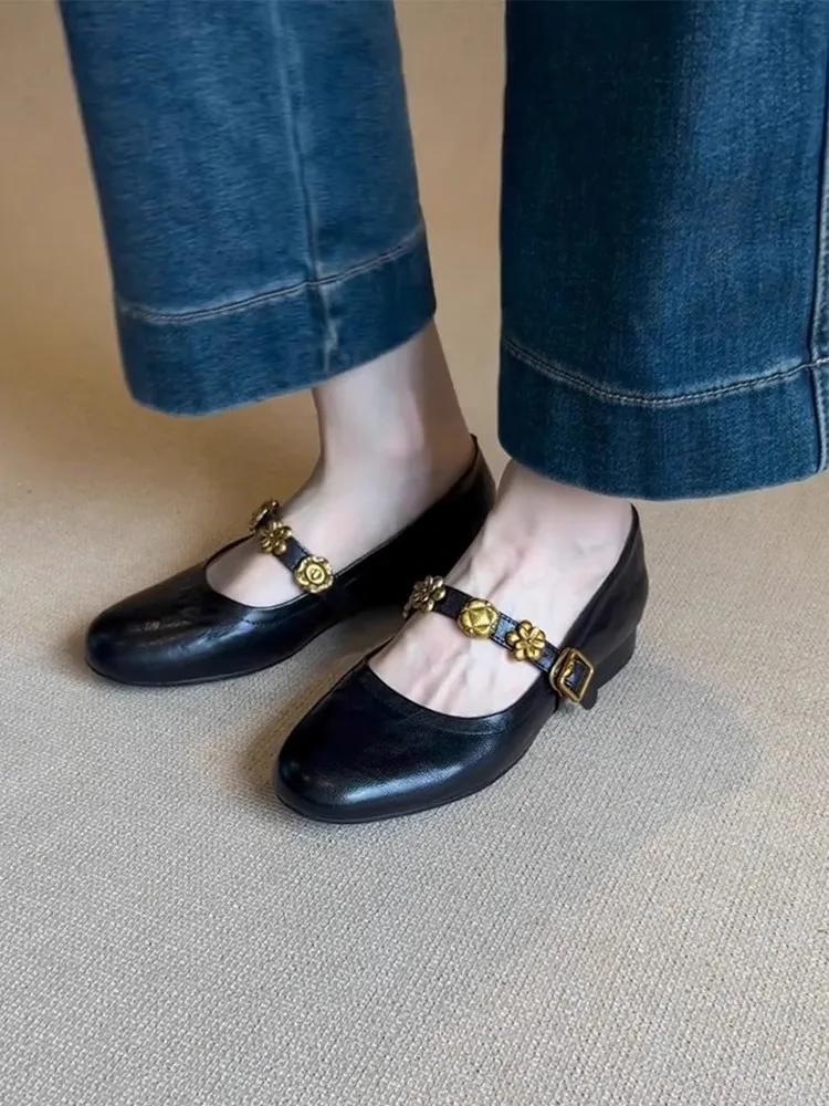 Mode Mary Jane Einzelne Schuhe Dicke Absatzschuhe Elegant Klassisch Retro Quadratische Zehenpartie Bequem Weich Flacher Ausschnitt Niedriger Absatz Damenschuhe