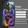 Golden Black Tiger Stripe Flame Pattern Tempered Glass Phone Case for IPhone 17 16 Pro Max 15 14 13 12 Mini 11 X XS 14Plus Cover