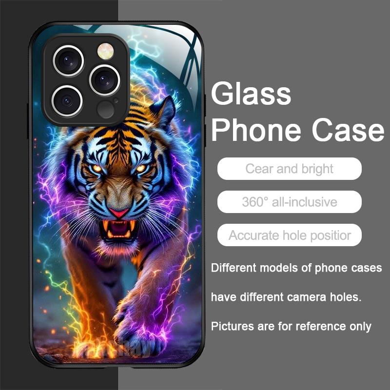 Golden Black Tiger Stripe Flame Pattern Tempered Glass Phone Case for IPhone 17 16 Pro Max 15 14 13 12 Mini 11 X XS 14Plus Cover