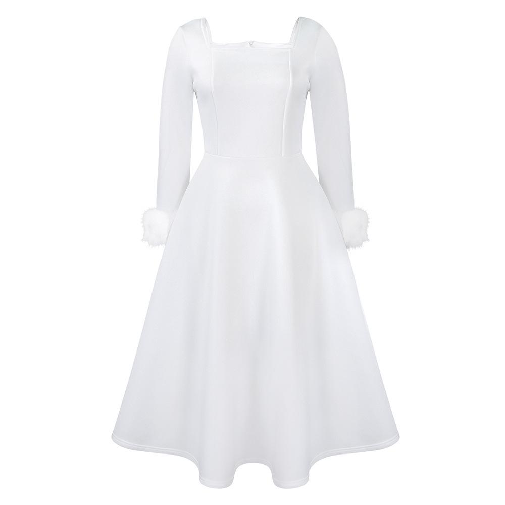 

D451 Зимнее элегантное вечернее платье с меховой отделкой и пышной юбкой для африканских вечеринок Large белый