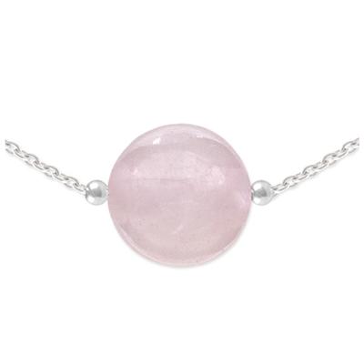 [R1025] - Handmade Silver Necklace 'Mineralia' Silver Rose Quartz - 10 Mm