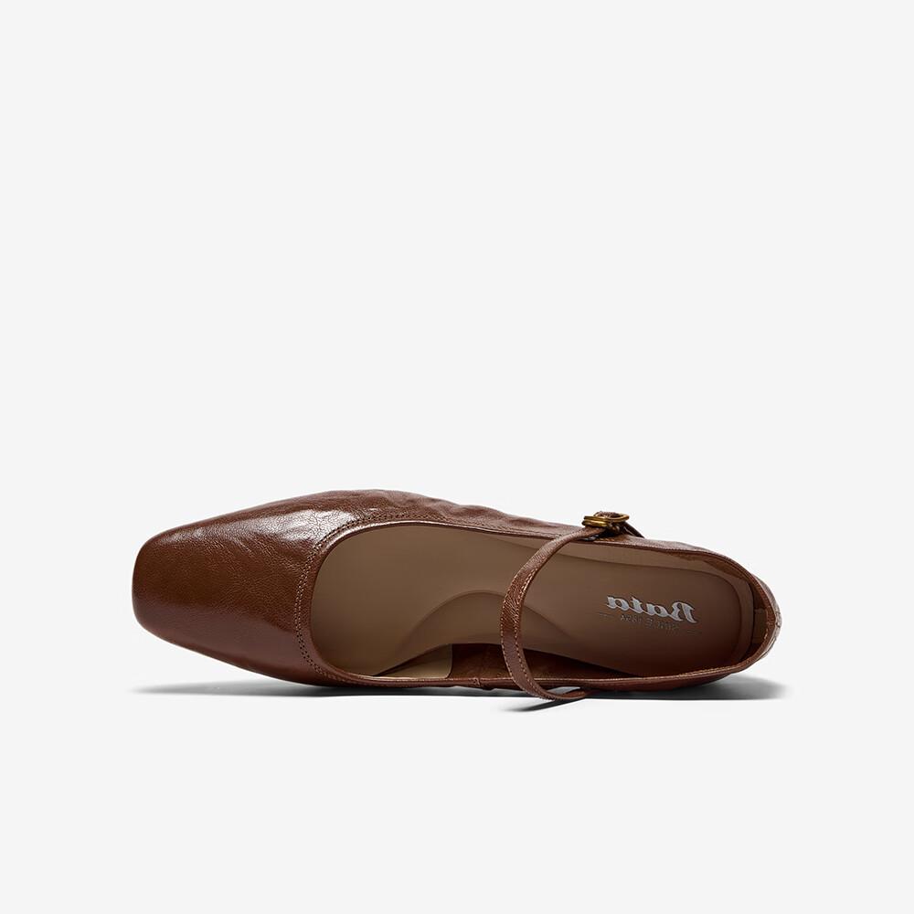 Bata Sheepskin Mary Jane Shallow Women's Vintage Elegant Versatile Flats