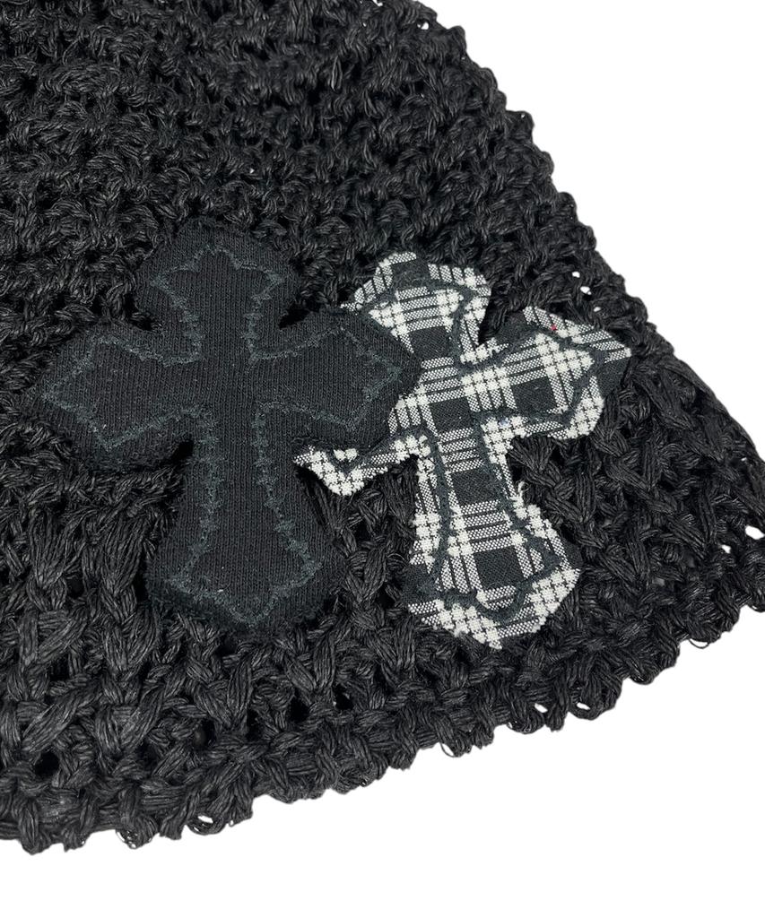 SK8ER ROCK Cross Knit Bucket Hat ((Black))