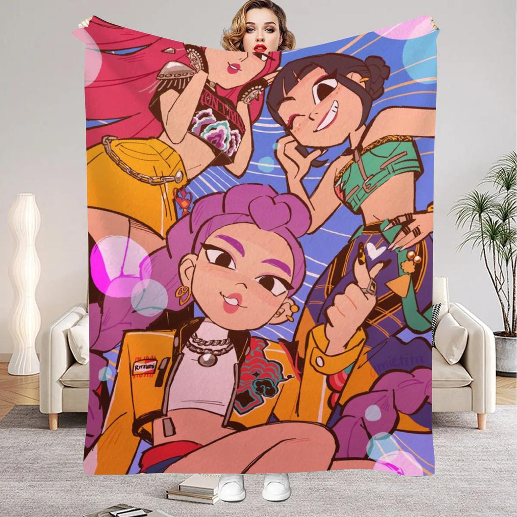 Punk Huntrix Blankets K pop Demon Hunters Zoey Rumi Mira Soft Warm Throw Blanket Kids Living Room Couch Sofa Bed Christmas Gifts