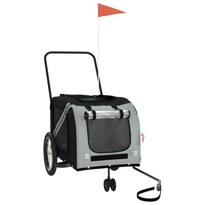 VidaXL Remorque de Vélo pour Animaux de Compagnie, Chariot à Vélo pour Chien avec Drapeau, Remorque de Vélo pour Chien, Gris 93902