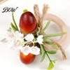Rustic Dining Decorations Artificial Rosemary Napkin Ring, Wooden Ring Holder with Faux Acorns Autumn Rings Flowers, for Farmhouse Thanksgiving