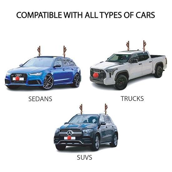 Coarne de ren premium pentru mașini - coarne de decor de Crăciun pentru mașină cu nas și coadă piese auto