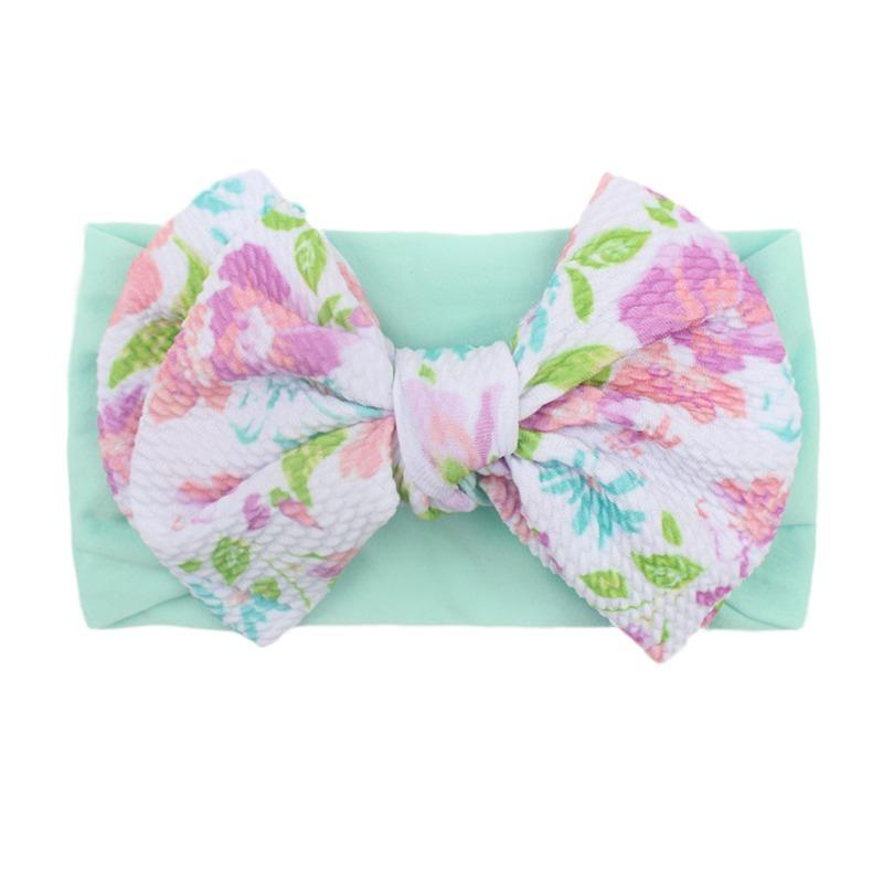 Children s Printed Large Bow Nylon Headband Soft Elastic Hair Accessories Baby Headgear Baby European and American Printed Headscarf