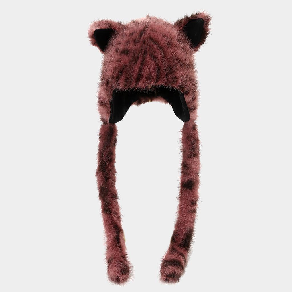 Autumn & Winter New Style Plush Cute Leopard Print Long-Ear Warm Ear-Flap Hat - Women's Long Braid Head-Wrapping Trendy Cap