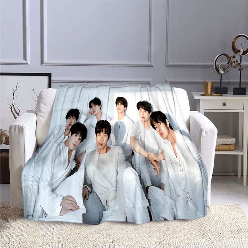 BTS Kpop Deken Plaid Kpop Cadeau Flanellen Deken voor Tienermeisjes Volwassenen Warm Pluche Plaid voor Bed Bank Sofa