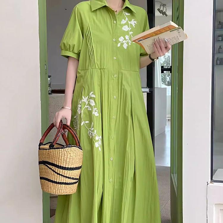 

Винтажное свободное жаккардовое платье трапециевидной формы на шнуровке с вышивкой, женское элегантное плиссированное платье с одной грудью с лацканами, новинка One Size зелёный