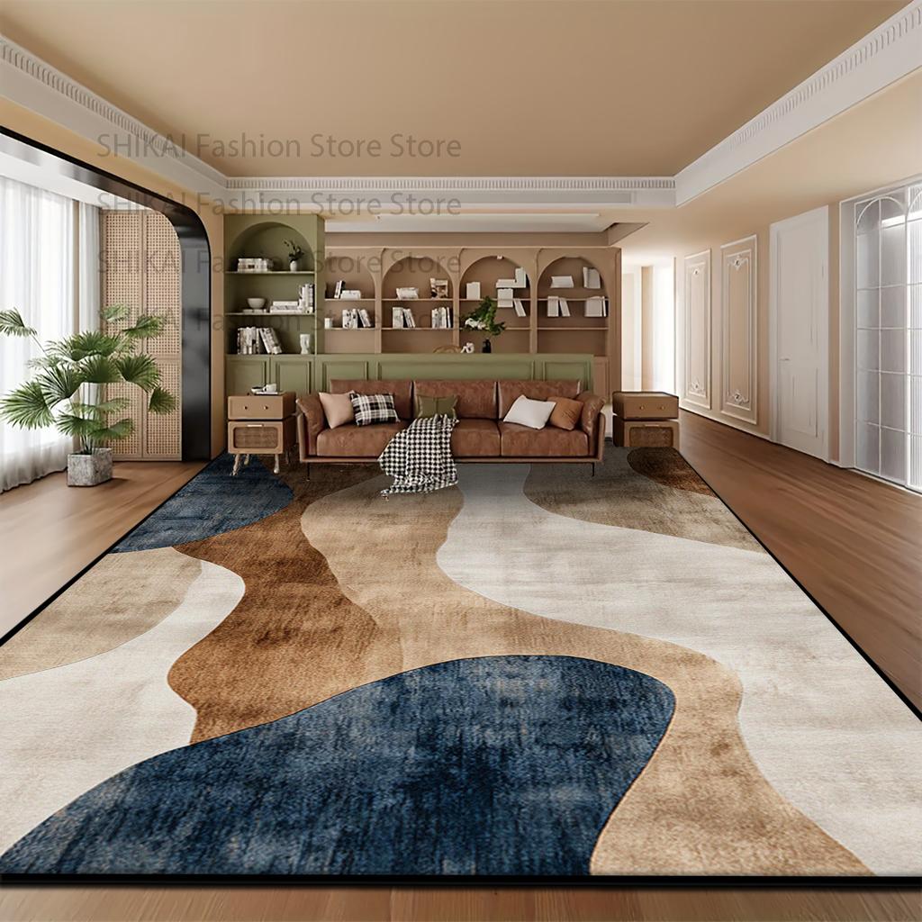 Alfombra Beige Wabi-Sabi Fácil de Limpiar para Sala de Estar Decoración del Hogar Antideslizante Suave Alfombra Abstracta Plegable Terciopelo Corto Alfombrilla para Mesas de Café