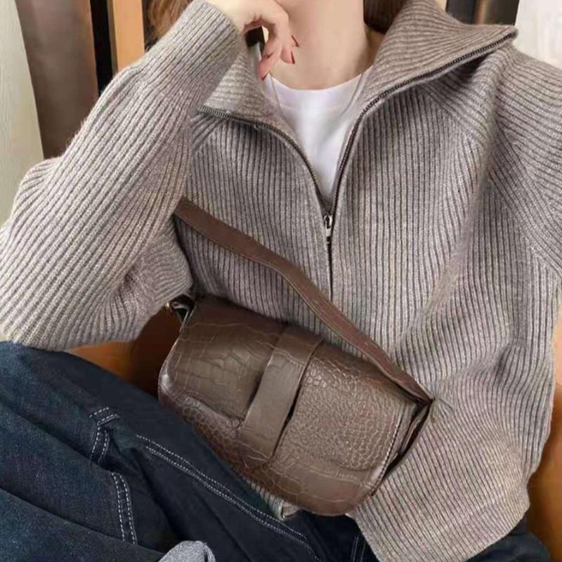 Sweater Cardigan Women Spring New Solid Vintage All-match Elegant Zipper Loose Daily Soft Sweet Simple Casual Knitwear Chic Teen
