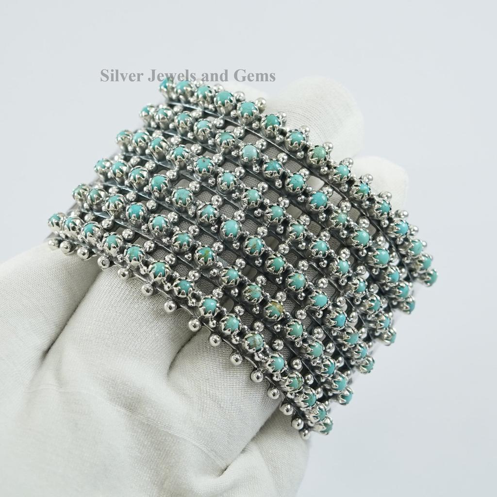 Natural Turquoise Big Cuff Bracelet, 6 Line Arizona Turquoise Boho Bangle, Wedding Bracelet, 925 Sterling Silver Multi Stone Bangle