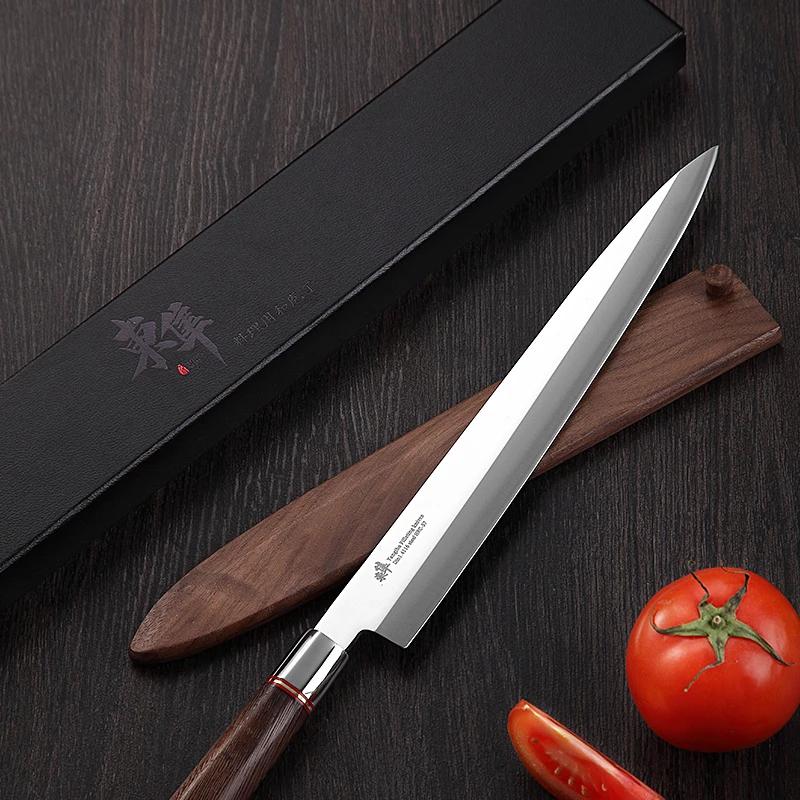 

Sashimi Knife With Wood Cover Single-edged Blade Sharp Slicing Sushi Cleaver Fish Yanagiba Japanese Kitchen Knives Wenge Handle 15cm Blade