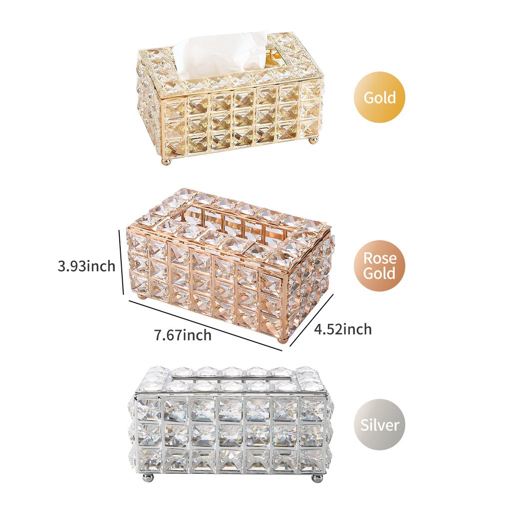 Crystal Tissue Box Rectangular Decorative Tissue Box Holder Sparkling Tissue Holder Napkin Facial