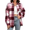 Camisa de Moda para Mujer a Cuadros con Botones Manga Larga Corte Holgado Cuello Blusa para Uso Casual de Trabajo