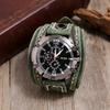Yousheng Men Watch Round Dial Precise Retro Adjustable Cool Birthday Gift Universal Handmade Sewing Faux Leather Strap Quartz Watch for Daily