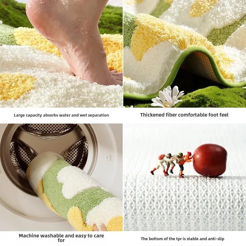 Tapete de Banho de Microfibra Antiderrapante de Alta Absorção - Tapete de Banheiro Plush Floral, Espessado Moderno para Decoração de Casa