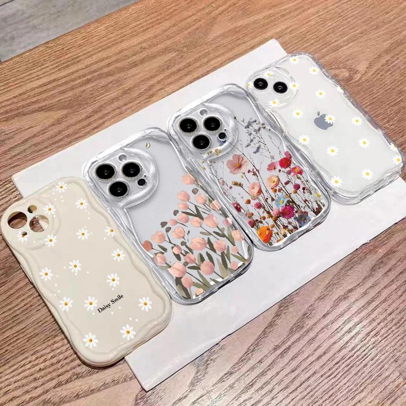 Phone Case For Motorola Moto G84 Edge 50 Pro 50 Fusion Ultra G14 G24 G34 G22 G15 E13 Cover Fashion Clear Cream Wavy Edge Flower