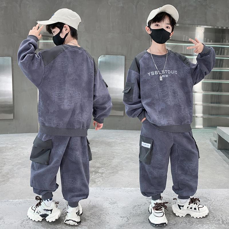 

Детская одежда для мальчиков Весенне-осенний костюм-свитер Спортивный костюм-свитер и спортивные брюки из двух предметов 140 серый