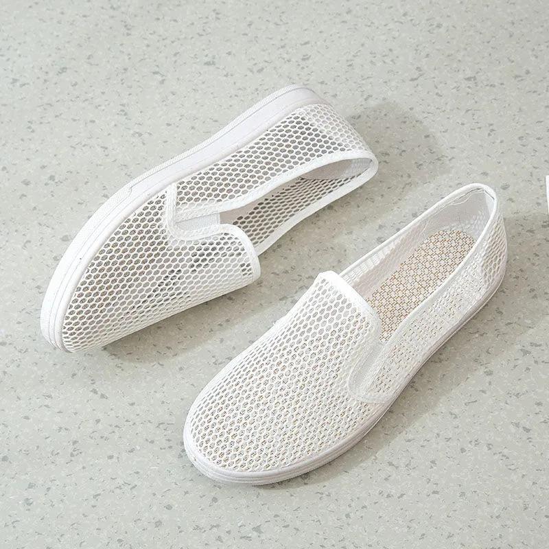 WTEMPO Proste czarne białe siateczkowe wydrążone uniwersalne buty damskie casualowe lekkie miękkie płaskie buty wsuwane