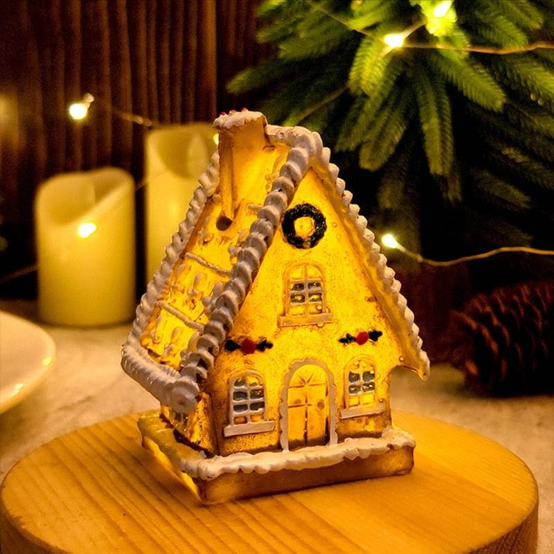 Durable Resin Christmas Village House LED Lighted Decoration Holiday Ornament For Tabletop Festival Tiny Scene